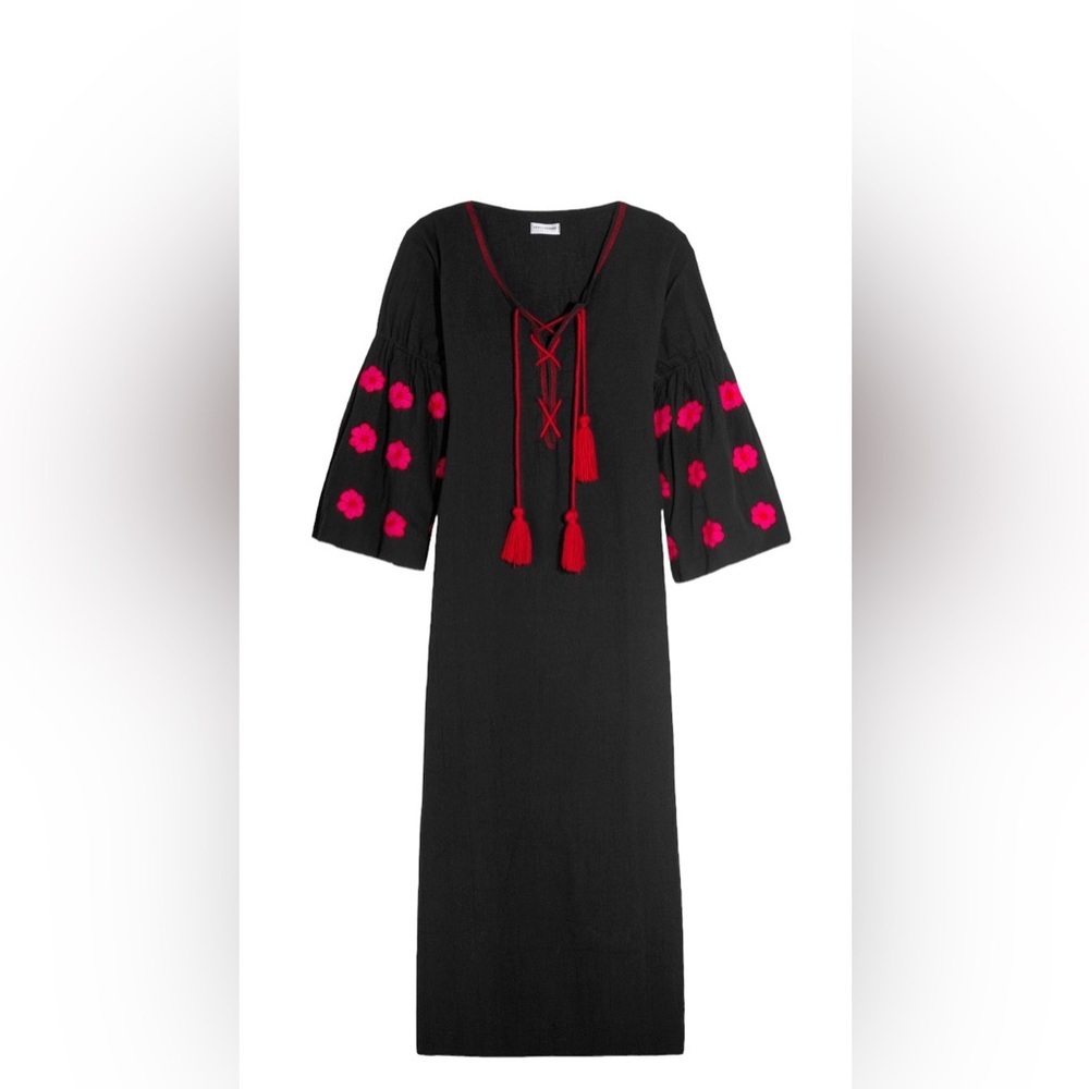 Sensi Studio Black Kaftan Inspired Embroidered Dress With Side Slits Size M